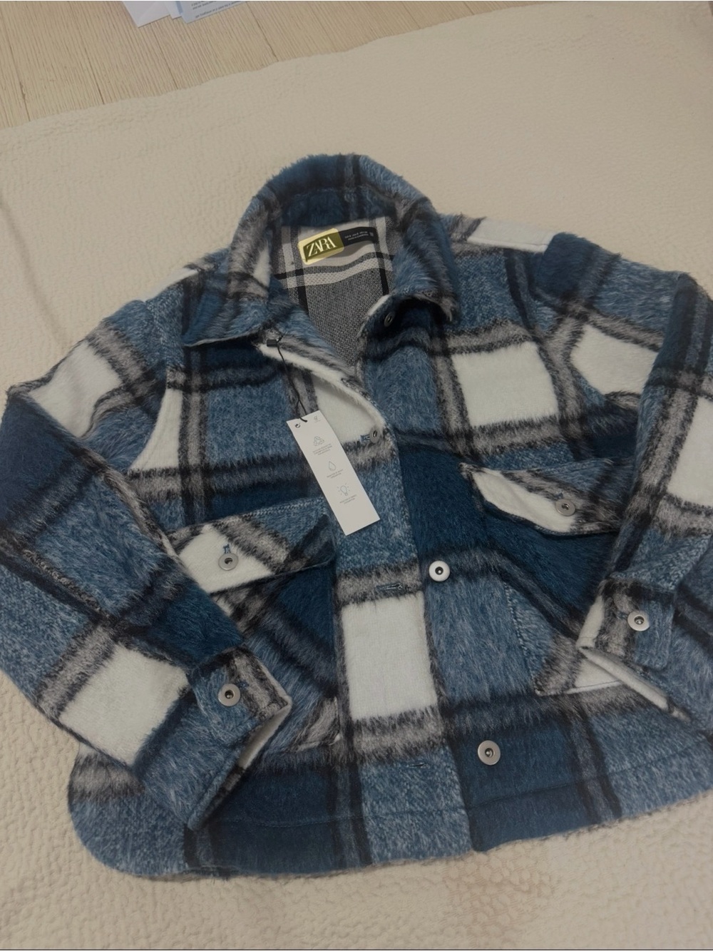 Zara Kids Blue and White Plaid Shacket
